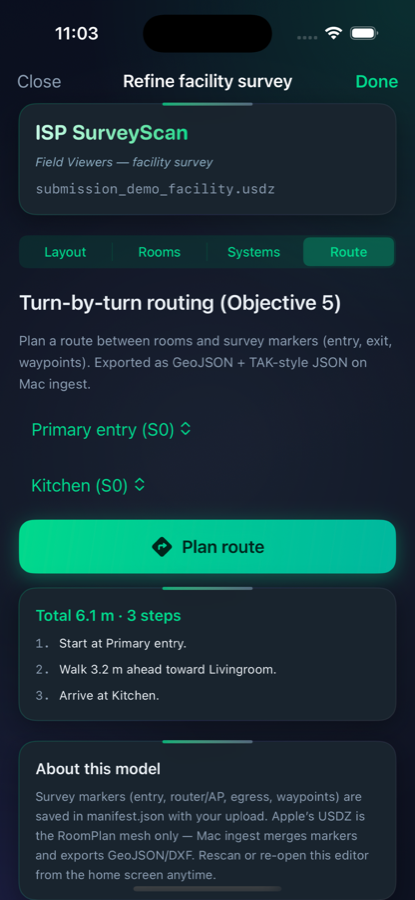 Turn-by-turn interior route planning on the scanned floor plan