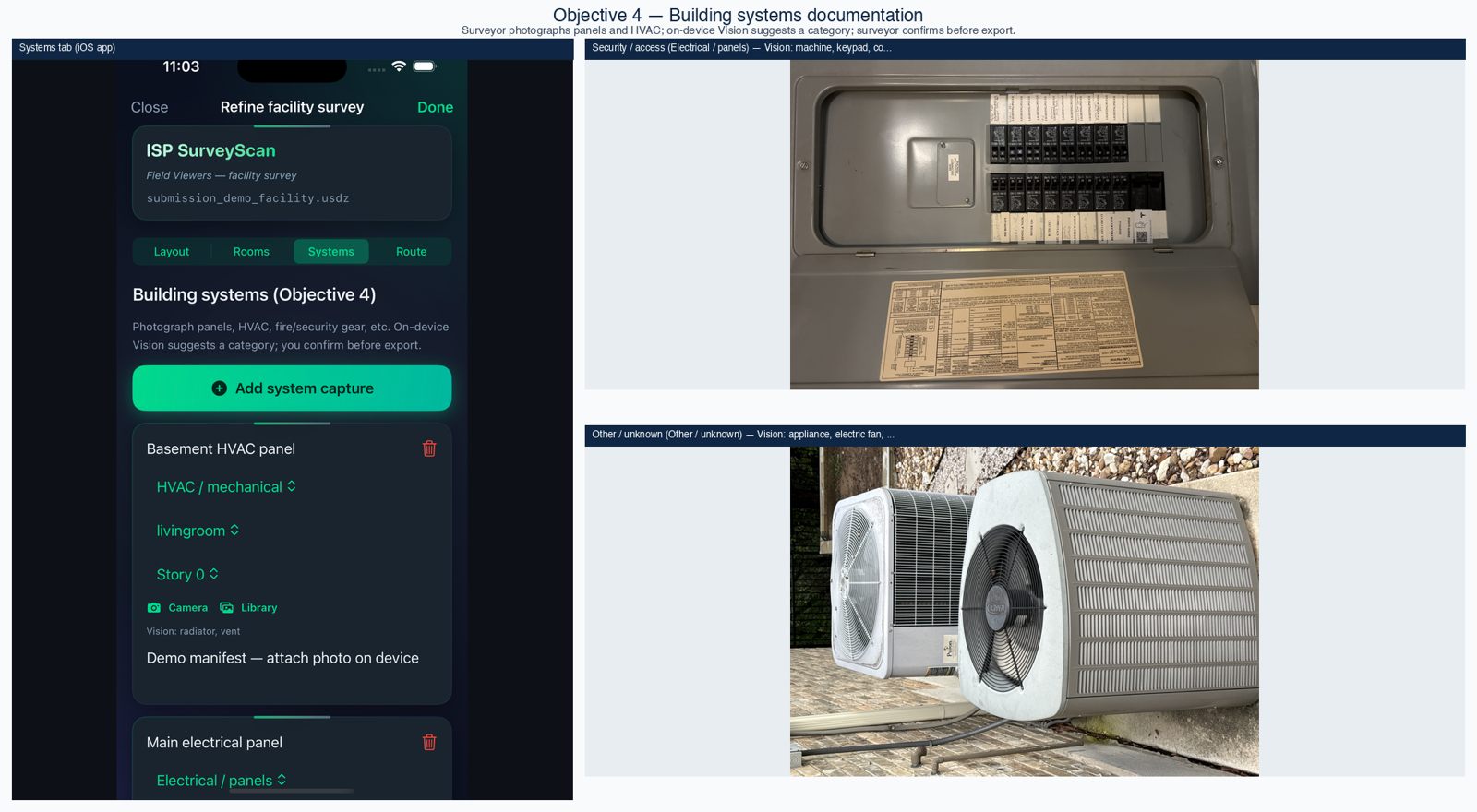 Building systems capture: iOS app with Vision-assisted category hints and panel photographs